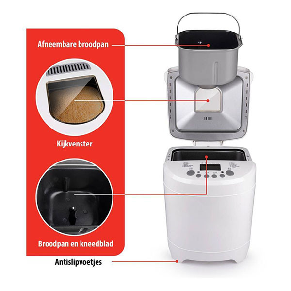 HOMCOM broodbakmachine met 12 bakprogramma's 3 bakkleuren en 2 broodmaten 600W broodmachine met